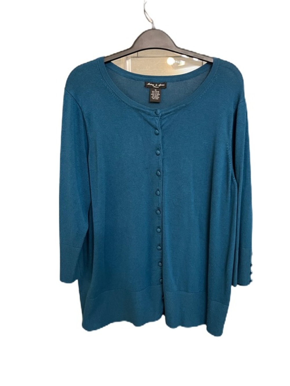 Audrey & Grace Teal Button-Front Knit Cardigan